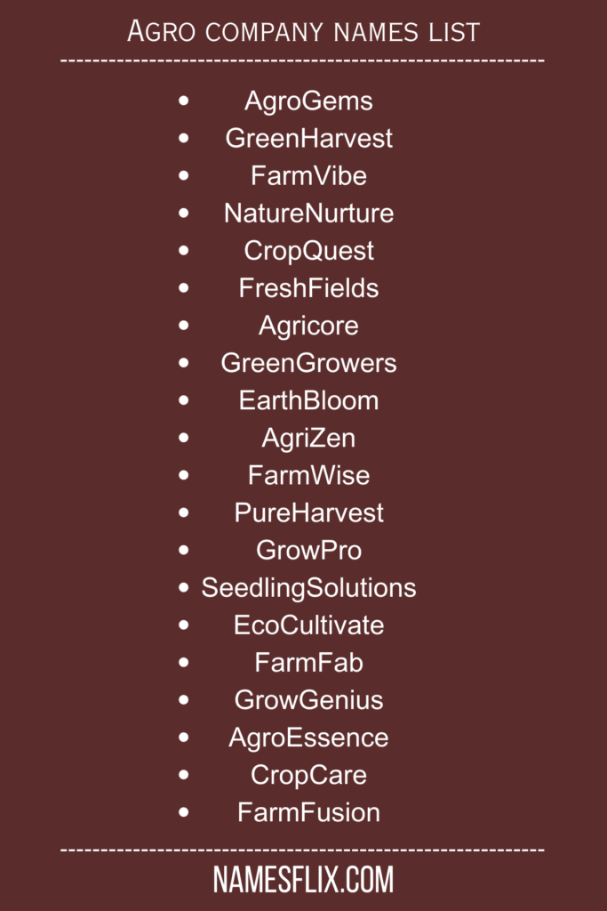Agro Company Names List