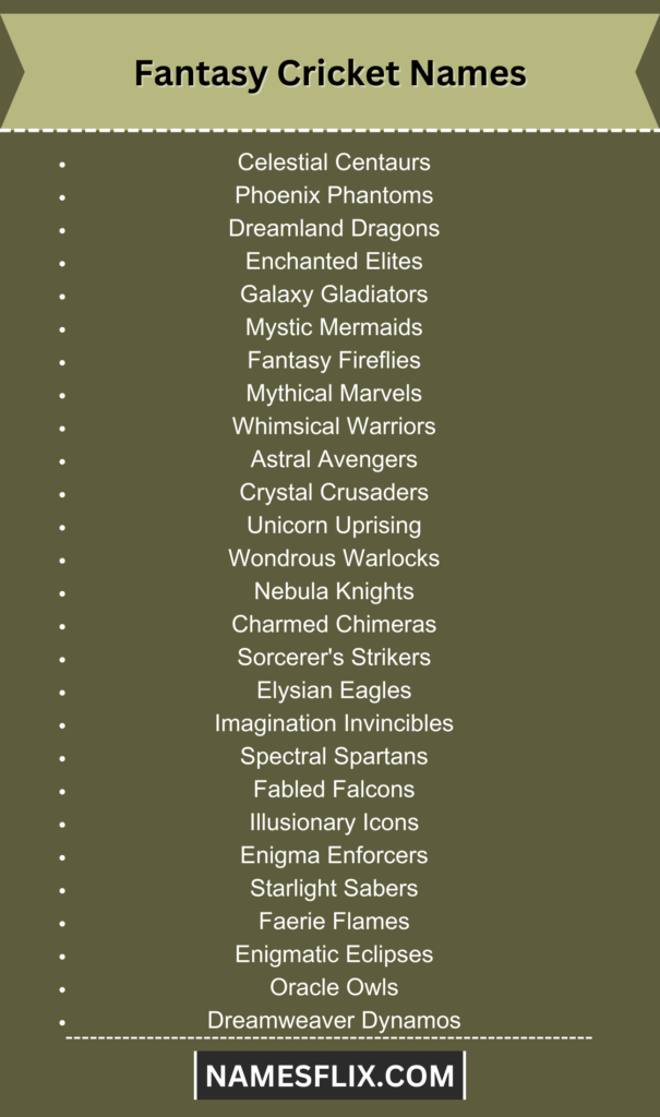 Fantasy Cricket Names
