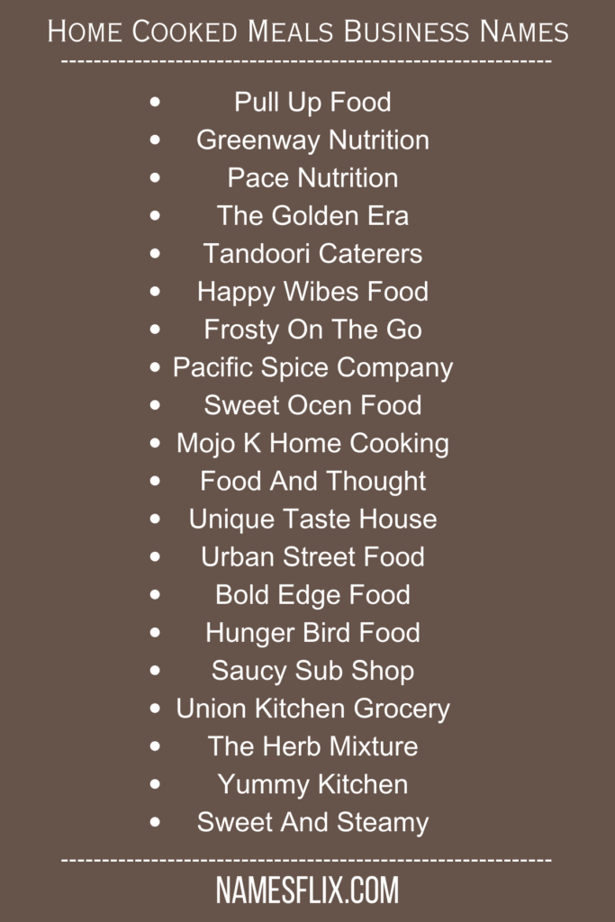 Home Cooked Meals Business Names