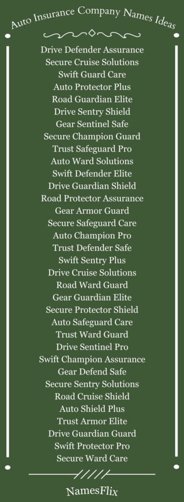 Auto Insurance Company Names Ideas