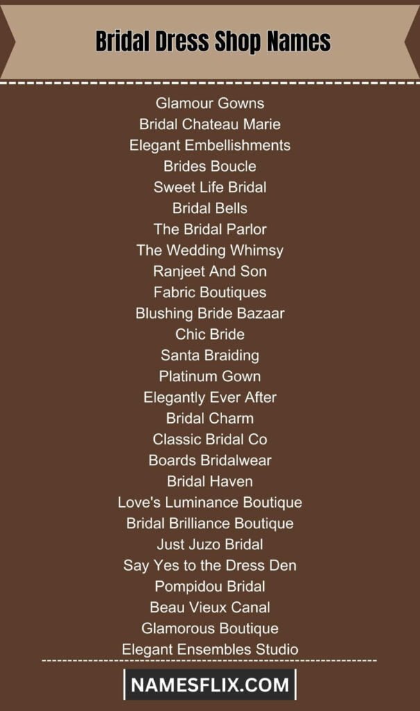 Bridal Dress Shop Names
