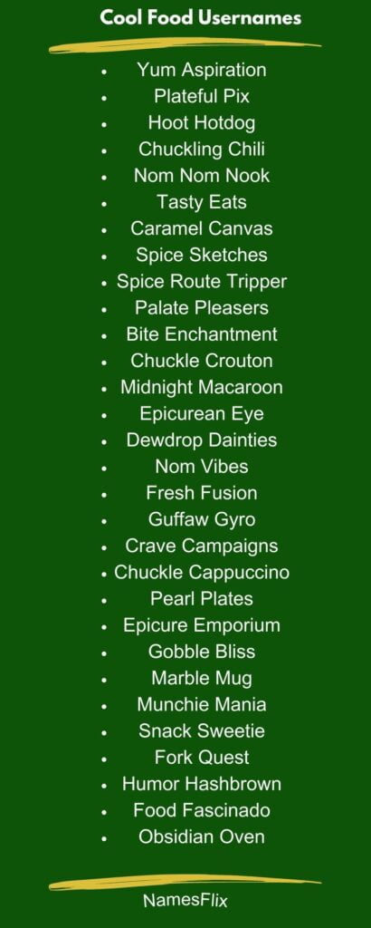 Cool Food Usernames