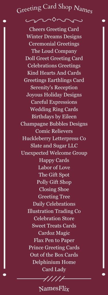 Greeting Card Shop Names