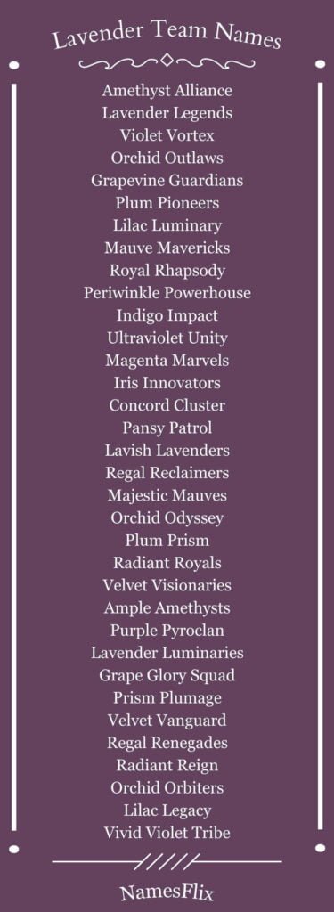 Lavender Team Names