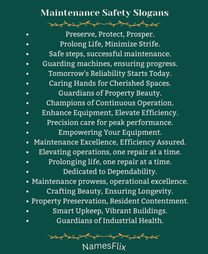 Maintenance Safety Slogans