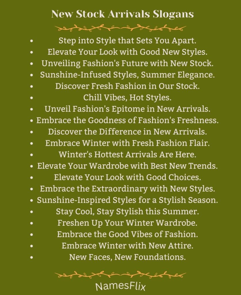 New Stock Arrivals Slogans
