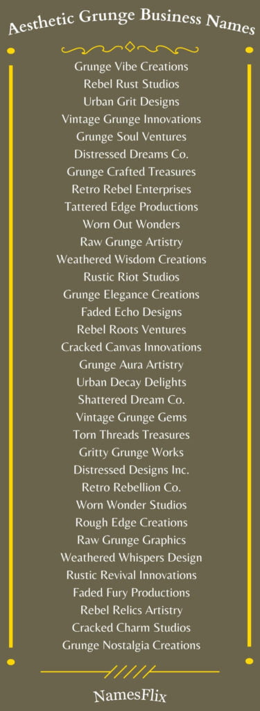 Aesthetic Grunge Business Names