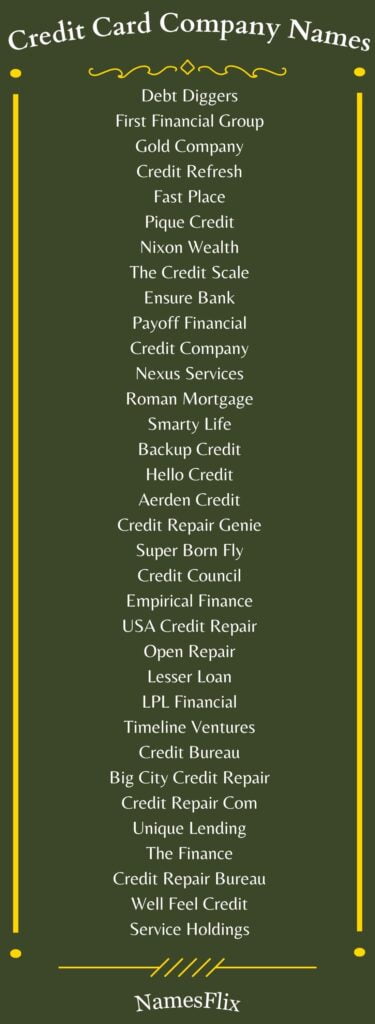 Credit Card Company Names