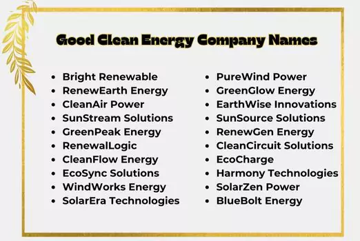 Good Clean Energy Company Names