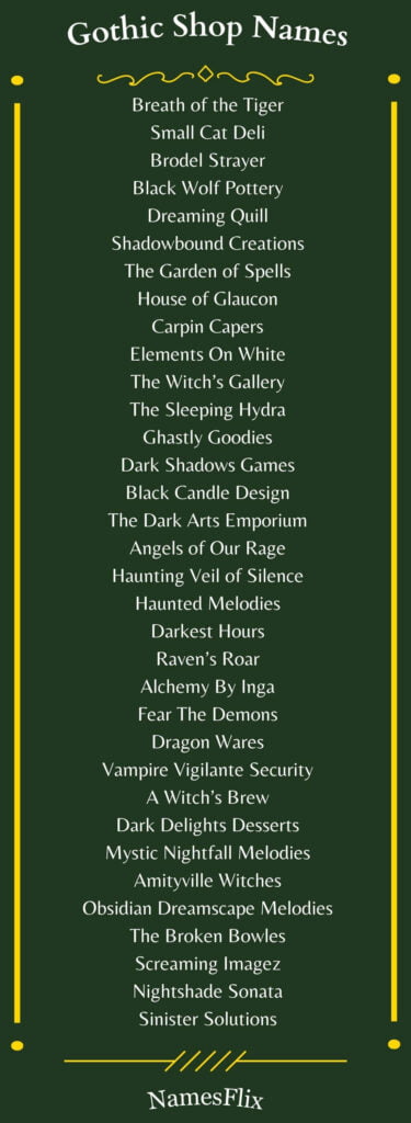 Gothic Shop Names