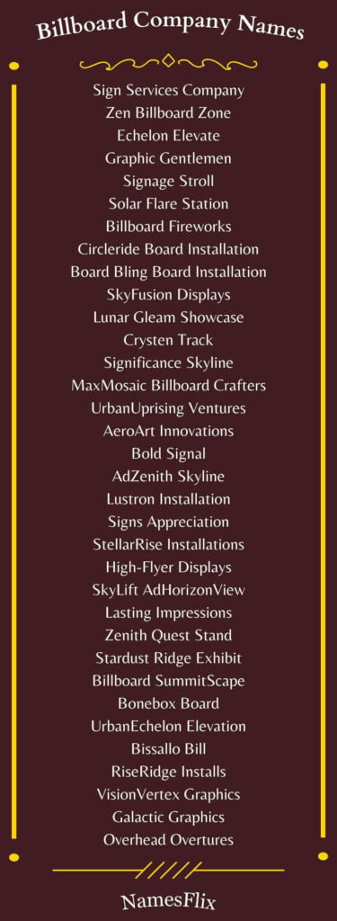Billboard Company Names