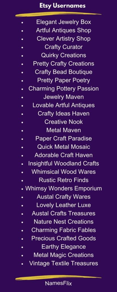 Etsy Usernames