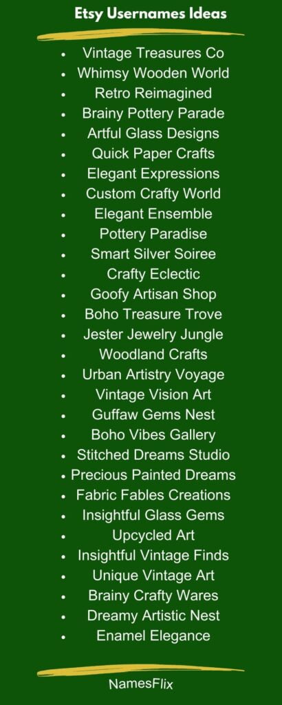 Etsy Usernames Ideas