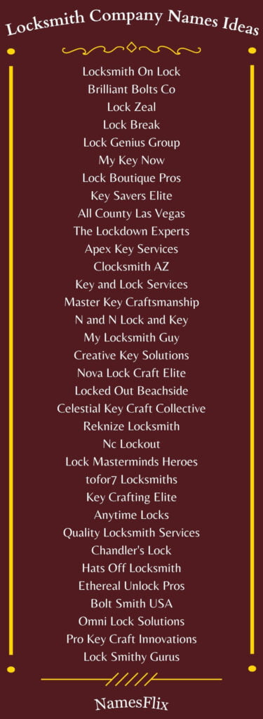 Locksmith Company Names Ideas