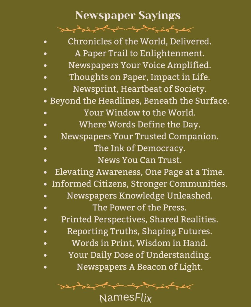 Newspaper Sayings
