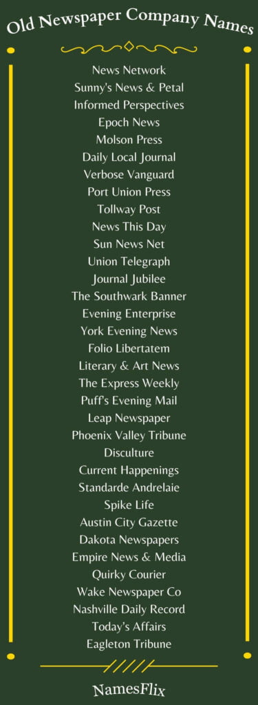 Old Newspaper Company Names