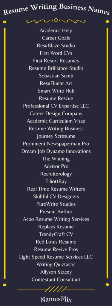 Resume Writing Business Names