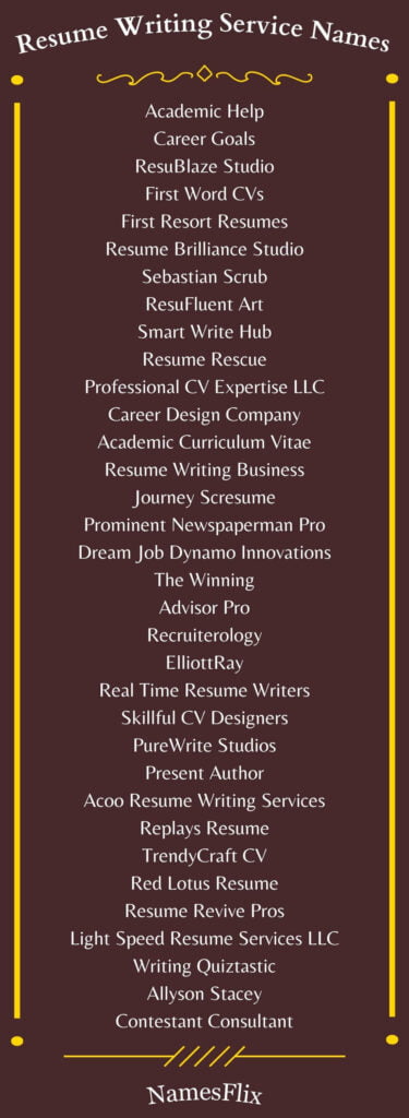 Resume Writing Service Names