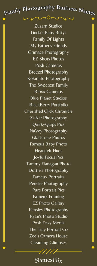 Family Photography Business Names
