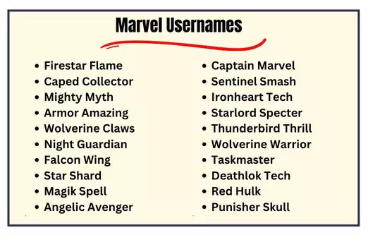Marvel Usernames