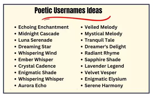 Poetic Usernames Ideas