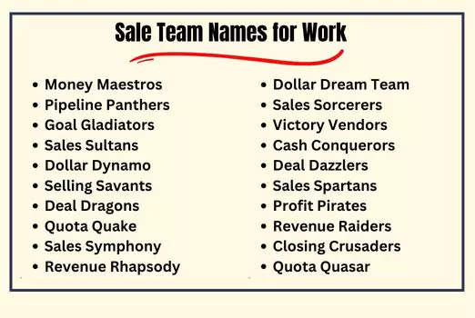 Sale Team Names for Work