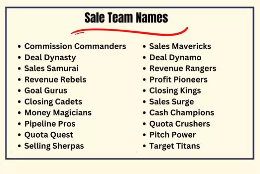 Sale Team Names
