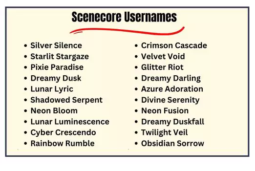Scenecore Usernames